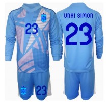 Hiszpania Unai Simon #23 Bramkarskie Koszulka Podstawowa dzieci ME 2024 Długi Rękaw (+ krótkie spodenki)